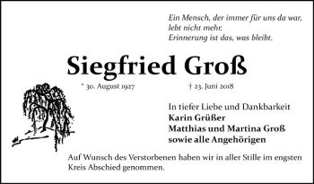 Traueranzeige von Siegfried Groß von Mannheimer Morgen