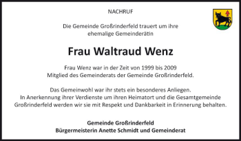 Traueranzeige von Waltraud Wenz von Fränkische Nachrichten