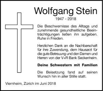 Traueranzeige von Wolfgang Stein von Mannheimer Morgen