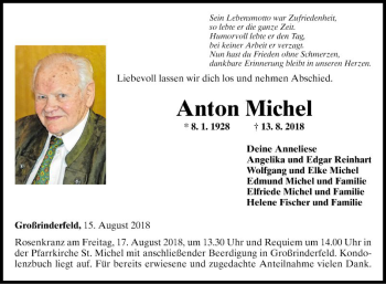 Traueranzeige von Anton Michel von Fränkische Nachrichten