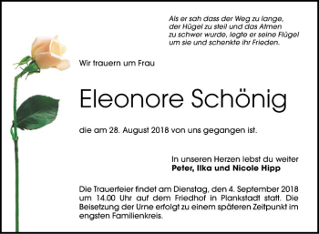 Traueranzeige von Eleonore Schönig von Schwetzinger Zeitung