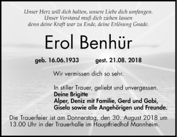 Traueranzeige von Erol Benhür von Mannheimer Morgen