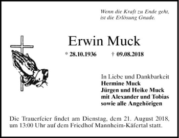 Traueranzeige von Erwin Muck von Mannheimer Morgen