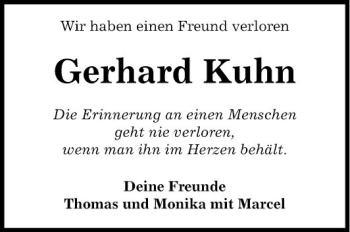 Traueranzeige von Gerhard Kuhn von Fränkische Nachrichten