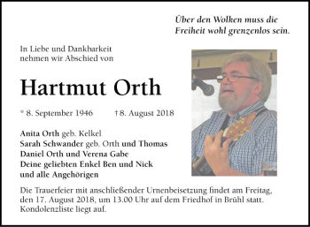 Traueranzeige von Hartmut Orth von Schwetzinger Zeitung