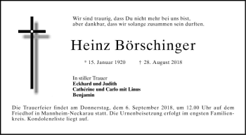 Traueranzeige von Heinz Börschinger von Mannheimer Morgen