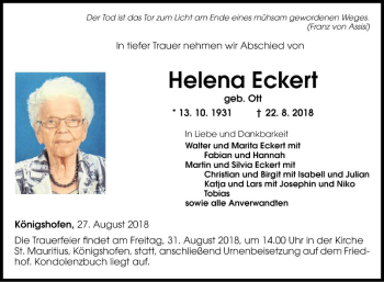 Traueranzeige von Helena Eckert von Fränkische Nachrichten