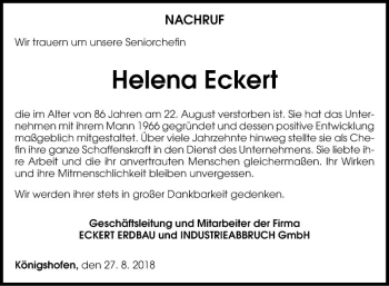 Traueranzeige von Helena Eckert von Fränkische Nachrichten