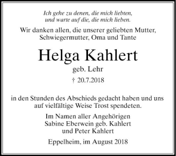 Traueranzeige von Helga Kahlert von Schwetzinger Zeitung