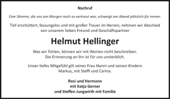 Traueranzeige von Helmut Hellinger von Fränkische Nachrichten