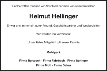 Traueranzeige von Helmut Hellinger von Fränkische Nachrichten