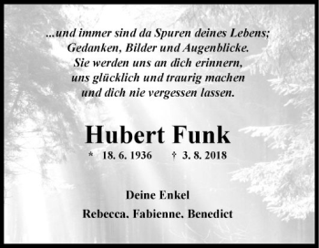 Traueranzeige von Hubert Funk von Fränkische Nachrichten