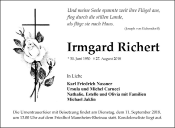 Traueranzeige von Irmgard Richert von Mannheimer Morgen