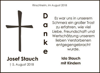 Traueranzeige von Josef Stauch von Fränkische Nachrichten