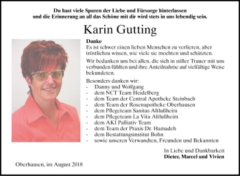 Traueranzeige von Karin Gutting von Schwetzinger Zeitung