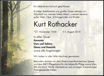 Traueranzeige von Kurt Rothacker von Schwetzinger Zeitung