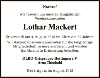 Traueranzeige von Lothar Mackert von Fränkische Nachrichten