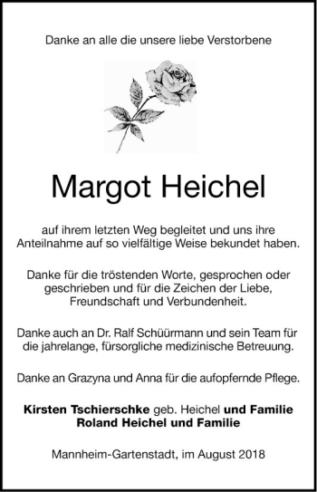 Traueranzeige von Margot Heichel von Mannheimer Morgen