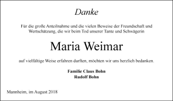 Traueranzeige von Maria Weimar von Mannheimer Morgen