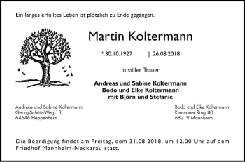 Traueranzeige von Martin Koltermann von Mannheimer Morgen