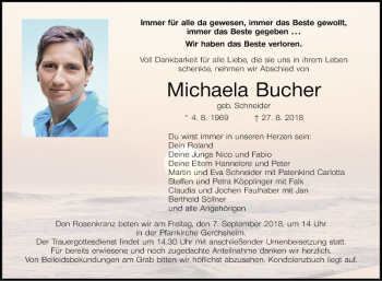 Traueranzeige von Michaela Bucher von Fränkische Nachrichten