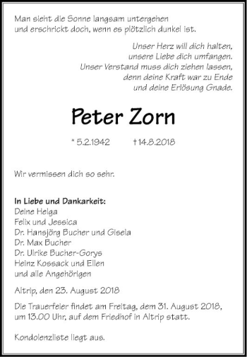 Traueranzeige von Peter Zorn von Mannheimer Morgen