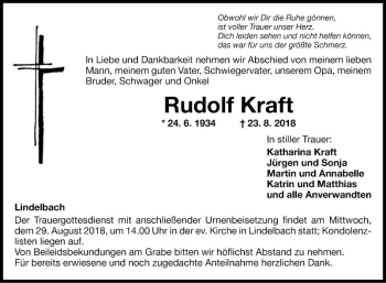 Traueranzeige von Rudolf Kraft von Fränkische Nachrichten