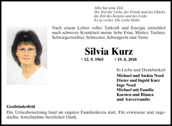 Traueranzeige von Silvia Kurz von Fränkische Nachrichten