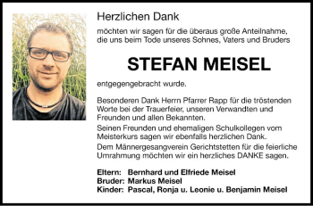 Traueranzeige von Stefan Meisel von Fränkische Nachrichten