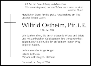 Traueranzeige von Wilfrid Ostheim von Bergsträßer Anzeiger