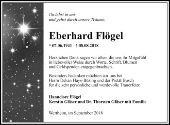 Traueranzeige von Eberhard Flögel von Fränkische Nachrichten