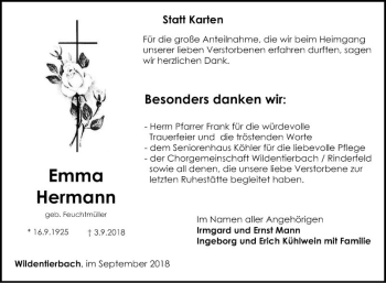 Traueranzeige von Emma Hermann von Fränkische Nachrichten