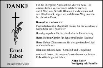 Traueranzeige von Ernst Faber von Fränkische Nachrichten