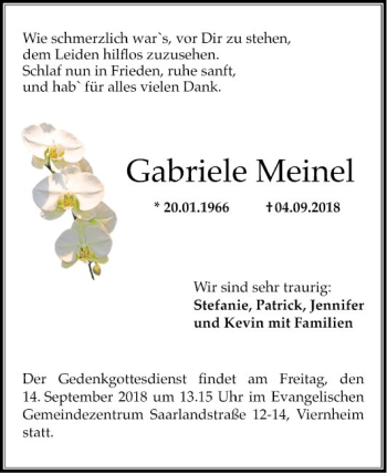 Traueranzeige von Gabriele Meinel von Südhessen Morgen