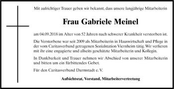 Traueranzeige von Gabriele Meinel von Südhessen Morgen