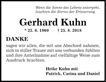 Traueranzeige von Gerhard Kuhn von Fränkische Nachrichten