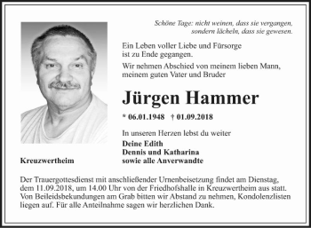 Traueranzeige von Jürgen Hammer von Fränkische Nachrichten