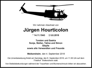 Traueranzeige von Jürgen Hourticolon von Fränkische Nachrichten