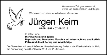 Traueranzeige von Jürgen Keim von Mannheimer Morgen