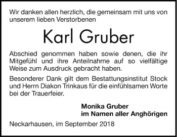 Traueranzeige von Karl Gruber von Mannheimer Morgen