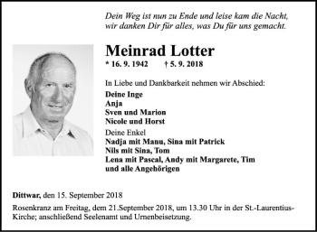 Traueranzeige von Meinrad Lotter von Fränkische Nachrichten