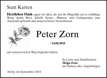 Traueranzeige von Peter Zorn von Mannheimer Morgen