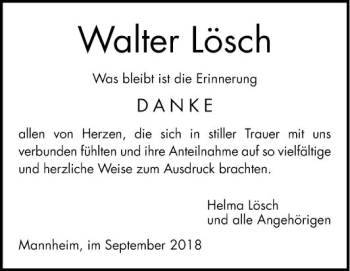 Traueranzeige von Walter Lösch von Mannheimer Morgen