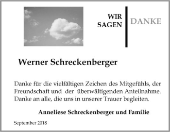 Traueranzeige von Werner Schreckenberger von Mannheimer Morgen