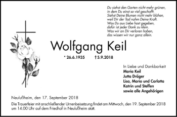 Traueranzeige von Wolfgang Keil von Schwetzinger Zeitung