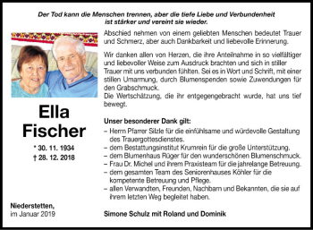 Traueranzeige von Ella Fischer von Fränkische Nachrichten