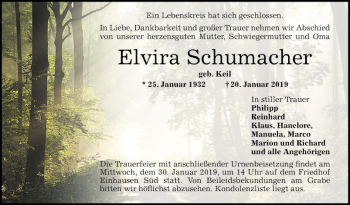 Traueranzeige von Elvira Schumacher von Bergsträßer Anzeiger