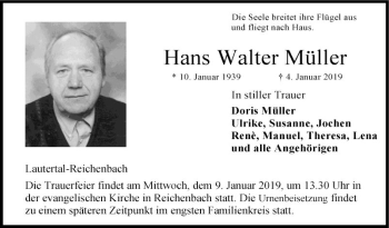 Traueranzeige von Hans Walter Müller von Bergsträßer Anzeiger