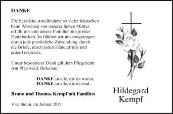 Traueranzeige von Hildegard Kempf von Südhessen Morgen