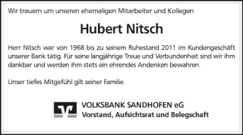 Traueranzeige von Hubert Nitsch von Mannheimer Morgen